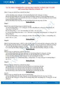 73 câu trắc nghiệm ôn tập Hai mặt phẳng vuông góc và góc giữa hai mặt phẳng