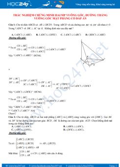 Bài tập trắc nghiệm chứng minh hai mp vuông góc, đường thẳng vuông góc mặt phẳng