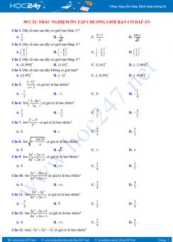 90 câu trắc nghiệm ôn tập Chương Giới hạn năm học 2019 - 2020 có đáp án