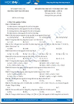 Đề kiểm tra HK1 môn Hóa học 10 năm 2019-2020 có đáp án chi tiết Trường THPT Nguyễn Huệ