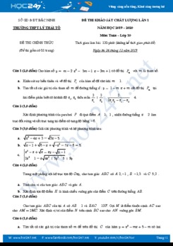 Đề thi KSCL môn Toán 10 năm học 2019 - 2020 Trường THPT Lý Thái Tổ lần 1