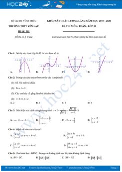 Đề thi KSCL môn Toán 10 lần 2 năm học 2019 - 2020 có đáp án Trường THPT Yên Lạc 2
