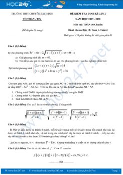 Đề kiểm tra định kì lần 2 môn Toán 10 năm học 2019 - 2020 Trường THPT Chuyên Bắc Ninh