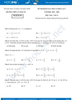 Đề thi KSCL môn Toán 11 năm học 2019 - 2020 có đáp án Trường THPT Lý Thái Tổ lần 1