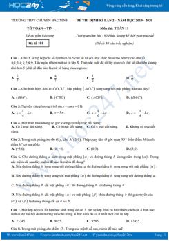 Đề thi định kì lần 2 môn Toán 11 năm học 2019 - 2020 Trường THPT Chuyên Bắc Ninh có đáp án