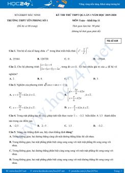 Đề thi thử THPT QG môn Toán 11 năm 2020 Trường THPT Yên Phong 1 có đáp án