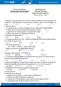 Đề thi HK1 môn Hóa học 10 năm 2019-2020 Trường THPT Quang Trung, ĐakLak