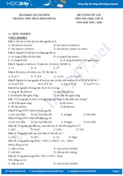 Đề cương ôn tập môn Hóa học 10 năm 2019-2020 Trường THPT Phan Đình Phùng, Quảng Bình