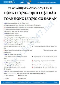 Trắc nghiệm nâng cao Vật lý 10 chuyên đề Động lượng- Định luật bảo toàn động lượng có đáp án