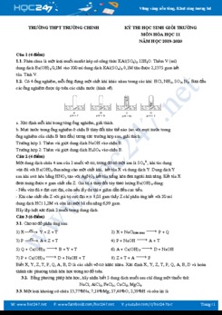 Đề thi HSG môn Hóa học 11 năm 2019-2020 Trường THPT Trường Chinh