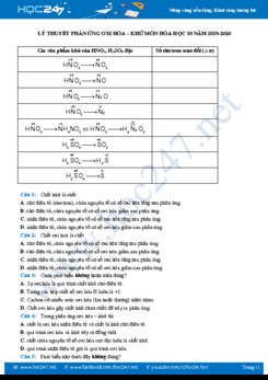 Lý thuyết phản ứng oxi hóa - khử môn Hóa học 10 năm 2019-2020