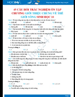 45 Câu hỏi trắc nghiệm ôn tập chương Giới thiệu chung về thế giới sống Sinh học 10