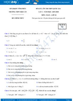 Đề KSCL ôn thi THPT QG môn Toán 10 năm 2020 Trường THPT Đội Cấn lần 1