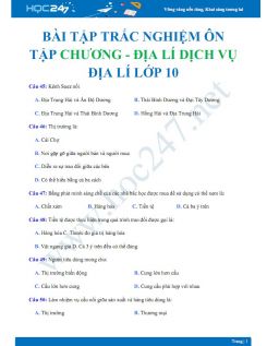 Bài tập trắc nghiệm ôn tập Chương - Địa lí dịch vụ Địa lí lớp 10