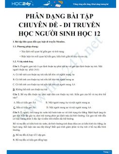 Các dạng bài tập ôn tập Chuyên đề - Di truyền học người  Sinh học 12