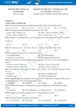 Bộ 4 đề kiểm tra HK1 có đáp án môn Hóa học 10 năm 2019-2020 Trường THPT Ngô Gia Tự