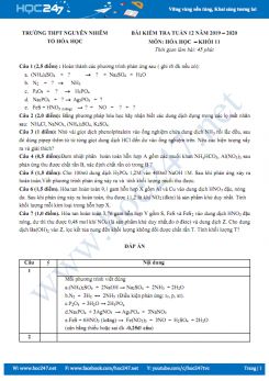 Đề kiểm tra tuần 12 môn Hóa học 11 năm 2019-2020 Trường THPT Nguyễn Nhiễm