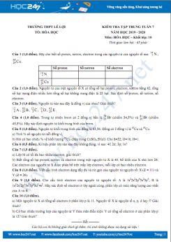 Đề kiểm tra tập trung tuần 7 môn Hóa học 10 năm 2019-2020 Trường THPT Lê Lợi