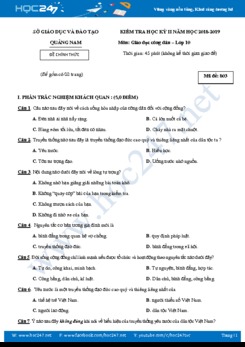 Đề thi HK2 môn GDCD 10 năm học 2018 - 2019 có đáp án Sở GD & ĐT Quảng Nam