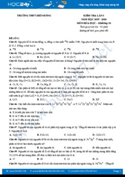 Bộ 5 đề kiểm tra 1 tiết môn Hóa học 10 năm 2019-2020 Trường THPT Diên Hồng