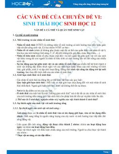 Tổng ôn lý thuyết Các vấn đề của Chuyên đề VI - Sinh thái học Sinh học 12