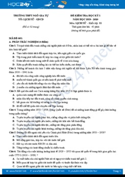 Đề thi HK1 môn Lịch Sử 11 năm học 2019-2020 Trường THPT Ngô Gia Tự