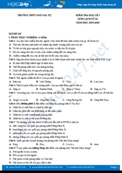Bộ 4 đề thi HK1 môn Lịch Sử 10 năm học 2019-2020 Trường THPT Ngô Gia Tự
