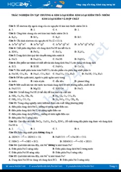Trắc nghiệm ôn tập Chương 6 kim loại kiềm, kim loại kiềm thổ, nhôm và hợp chất môn Hóa học 12 năm 2019-2020