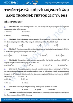 Tuyển tập câu hỏi về Lượng tử ánh sáng trong đề tuyển sinh THPT QG năm 2017 và 2018