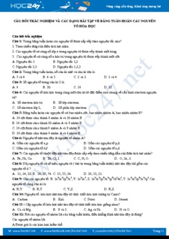 Câu hỏi trắc nghiệm và các dạng bài tập về bảng tuần hoàn các nguyên tố Hóa học năm 2019-2020
