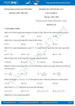 Đề kiểm tra chuyên đề HK2 môn Vật lý 11 năm học 2019-2020 trường THPT Liễn Sơn- Vĩnh Phúc