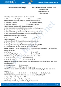 Bài tập trắc nghiệm Chương 3 môn Hóa học 10 năm 2019-2020 Trường THPT Vĩnh Thuận