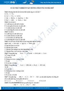 50 Câu trắc nghiệm ôn tập Chương 4 Phản ứng oxi hóa khử môn Hóa học 10 năm 2019-2020