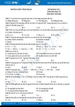 Đề thi HK1 môn Hóa học 10 năm 2019-2020 Trường THPT Vĩnh Thuận