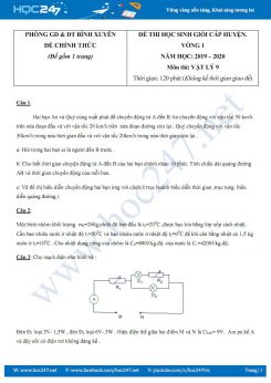 Đề thi chọn HSG môn Vật lý 9 năm học 2019-2020 phòng GD&ĐT huyện Bình Xuyên vòng 1 có đáp án