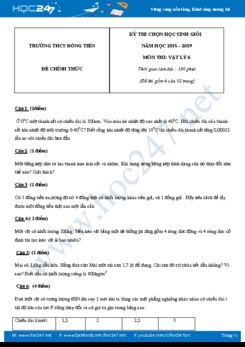 Đề thi chọn HSG lớp 6 môn Vật lý năm 2019 trường THCS Đồng Tiến có đáp án