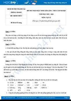 Đề thi chọn HSG môn Vật lý 6 năm học 2019-2020 phòng GD&ĐT huyện Thanh Oai có đáp án