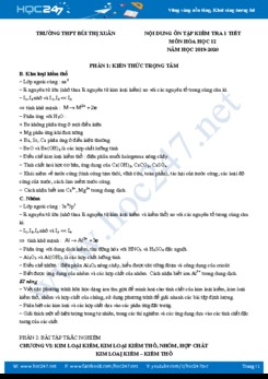 Nội dung ôn tập kiểm tra 1 tiết môn Hóa học 12 năm 2019-2020 Trường THPT Bùi Thị Xuân