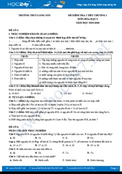Bộ 6 đề kiểm tra 1 tiết Chương I môn Hóa học 8 năm 2019-2020