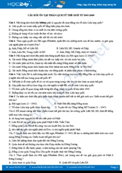 Câu hỏi ôn tập phần lịch sử thế giới từ năm 1945-2000 môn Lịch Sử 12