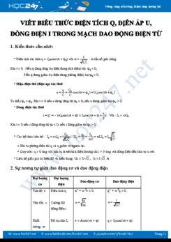 Hướng dẫn Viết biểu thức điện tích q, địên áp u, dòng điện i trong mạch dao động điện từ
