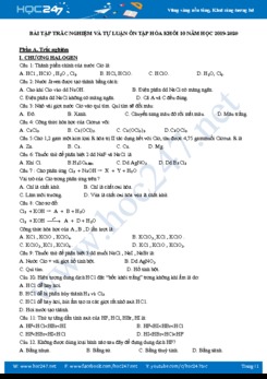 Bài tập trắc nghiệm và tự luận ôn tập môn Hóa học 10 năm 2019-2020