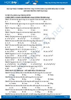 Bài tập trắc nghiệm Chương 5 Đại cương kim loại môn Hóa học năm 2019-2020 Trường THPT Ban Mai