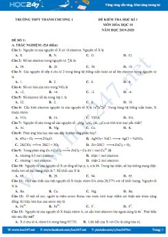 Bộ 3 đề kiểm tra HK1 môn Hóa học 10 năm 2019-2020 Trường THPT Thanh Chương 1