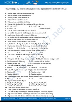 Trắc nghiệm Đại cương về kim loại môn Hóa học 12 Trường THPT Chu Văn An