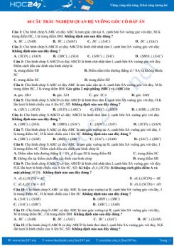 60 câu trắc nghiệm Quan hệ vuông góc có đáp án