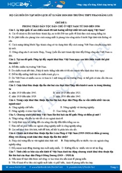 Bộ câu hỏi ôn tập môn Lịch Sử 12 năm 2019-2020 Trường THPT Phan Đăng Lưu