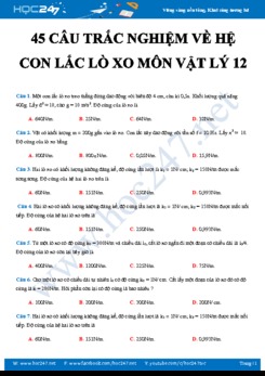 Bộ 45 câu trắc nghiệm ôn tập về Hệ con lắc lò xo môn Vật lý 12 năm 2020