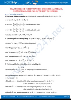 Trắc nghiệm về Vị trí tương đối giữa điểm, mặt phẳng, đường thẳng, mặt cầu ôn thi THPT QG năm 2020