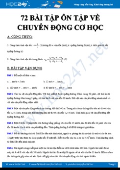 72 bài tập ôn tập Chuyển động cơ học môn Vật lý 10 năm 2020